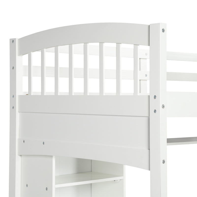 Twin size Loft Bed with Storage Shelves, Desk and Ladder, White(OLD SKU :LP000140KAA)