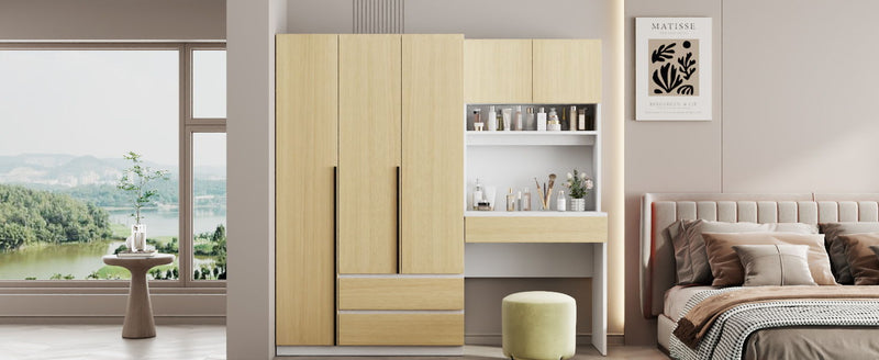 3 Door Storage Desk Wardrobe For Bedroom With Shelves And 3 Drawers