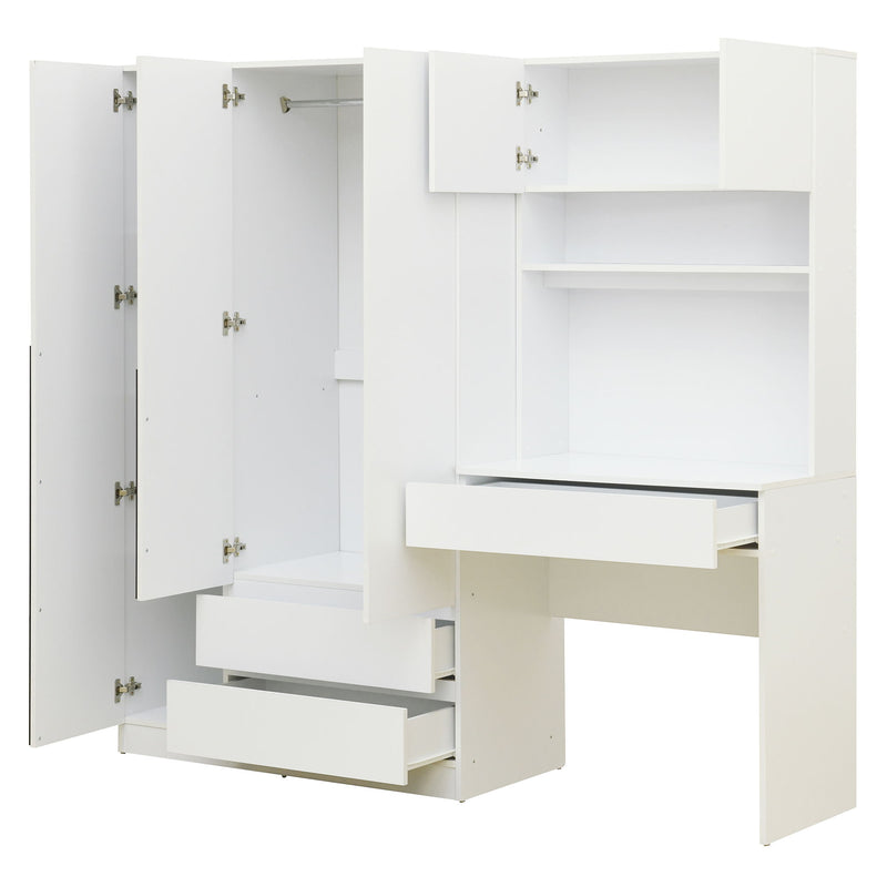 3 Door Storage Desk Wardrobe For Bedroom With Shelves And 3 Drawers