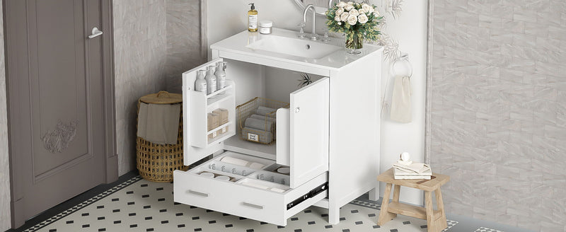 Bathroom Vanity With Single Sink, Combo Cabinet Undermount Sink, Bathroom Storage Cabinet With Two Doors And A Drawer, Soft Closing, Multifunctional Storage, Solid Wood Frame