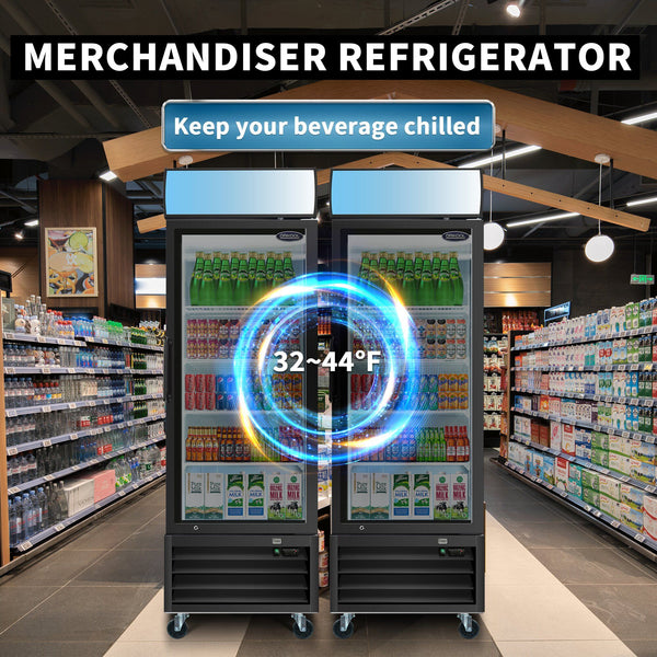 Glass Door Merchandiser Refrigerator Swing Door Commercial Display Refrigerators Merchandising Refrigeration With LED Top Panel