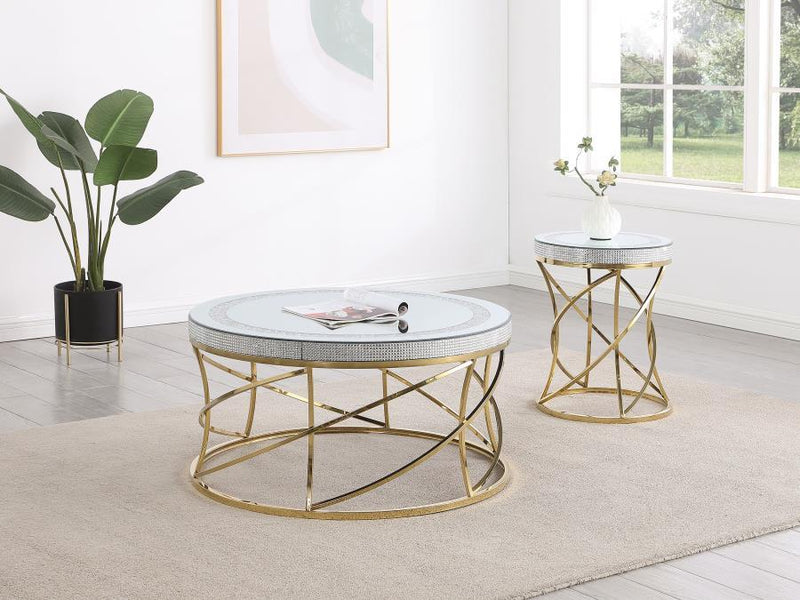 Elise - Round Mirror Top Stainless Steel Coffee Table - Gold