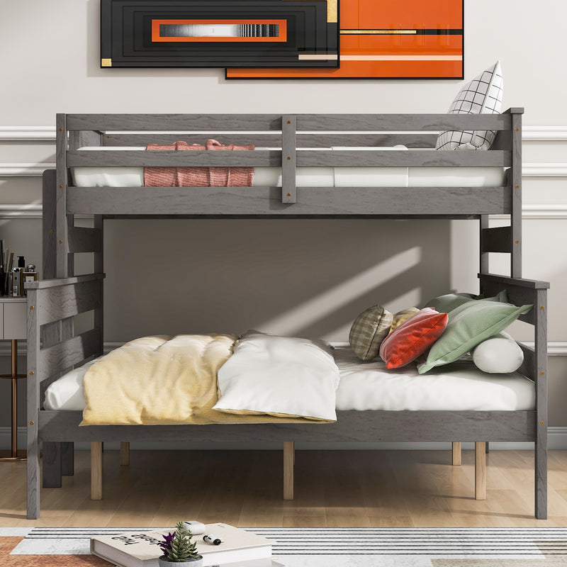 Wood Twin XL over Queen Bunk Bed with Ladder, Gray