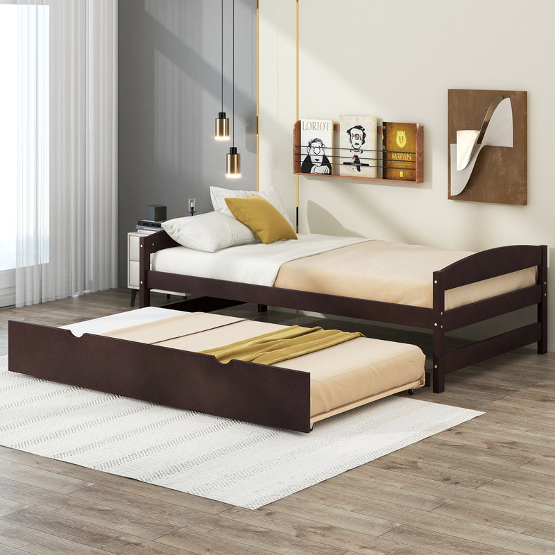 Twin Size Platform Bed with Twin Size Trundle, Espresso