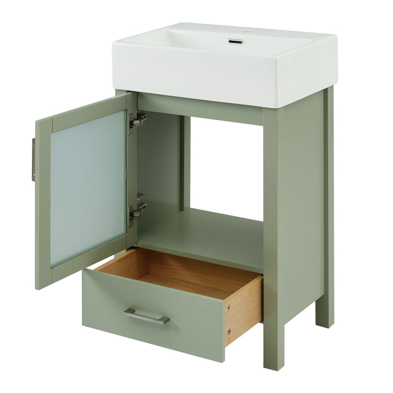 Bathroom Vanity With Ceramic Sink And Ample Storage, Ideal For Small Bathrooms