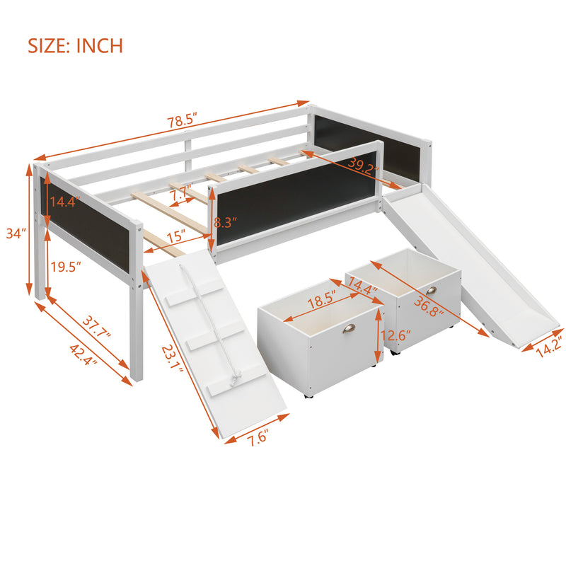 Twin size Loft Bed Wood Bed with Two Storage Boxes - White( old sku: LP000075AAK )