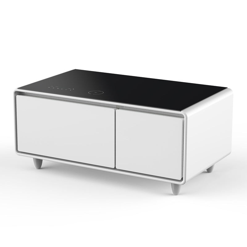 Modern Smart Coffee Table With Built-In Fridge - Bluetooth Speaker, Wireless Charging, Touch Control Panel, USB Interface, Outlet Protection, Atmosphere Light