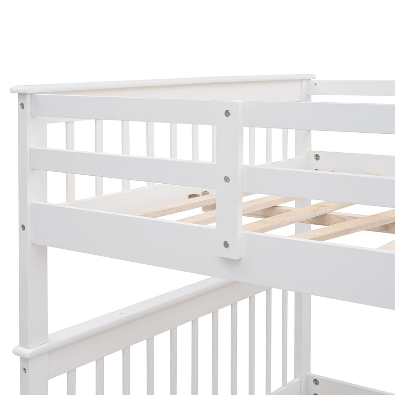 Stairway Full-Over-Full Bunk Bed with Storage and Guard Rail for Bedroom, Dorm, White color(OLD SKU :LP001110AAK)