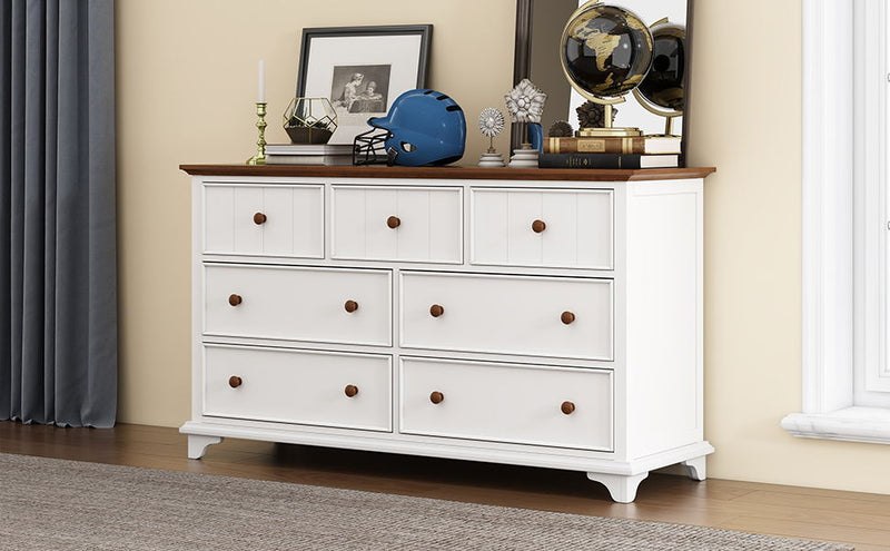 Wooden Captain Seven Drawer Dresser For Bedroom, Living Room, Kids' Room - White / Walnut