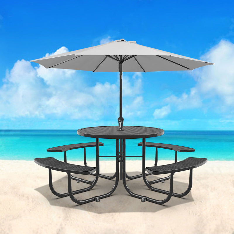 Round Outdoor Steel Picnic Table 46" With Umbrella Pole