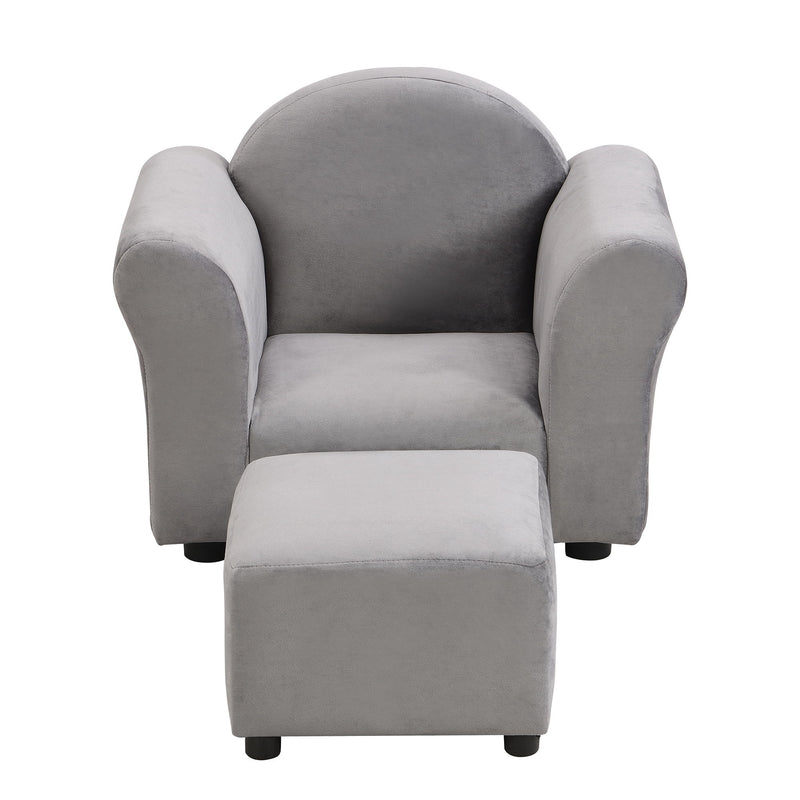 Kids Recliner Chair, Kids Upholstered Couch With Ottoman - Gray