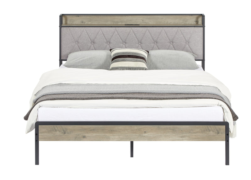 Bed frame with charging station Queen size,Grey, 87.8'' L x 61.8'' W x 39.2'' H.