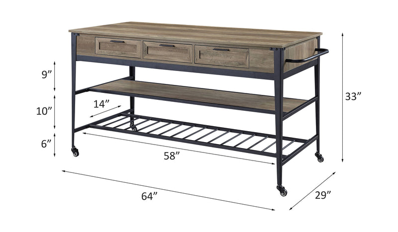 Macaria - Kitchen Island - Rustic Oak & Black Finish - 33"