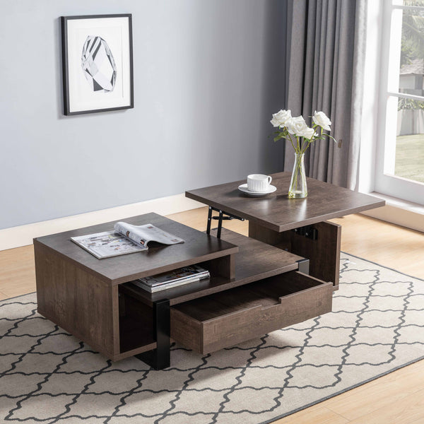 Contemporary Coffee Table With Drawer And Lift Top Table Top - Dark Brown