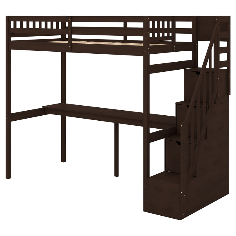 Twin Size Loft Bed with Storage Staircase and Built-in Desk, Espresso (Old SKU:GX000903AAP)