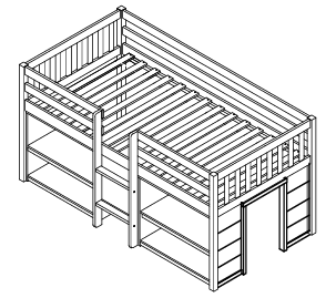 Twin Size Kid Low Loft Bed With Two-Tier Shelves And LED Light For White Color