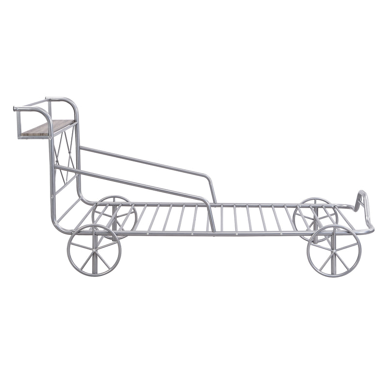 Twin Size Metal Car Bed with Four Wheels, Guardrails and  X-Shaped Frame Shelf, Silver(Old SKU: MF297599AAN)