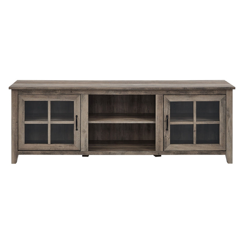 Modern Farmhouse 2 Door Glass Windowpane 70" TV Stand For 80" TVs