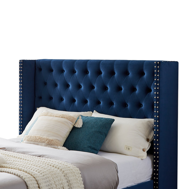 B100S Queen bed, Button designed Headboard,strong wooden slats + metal legs with Electroplate