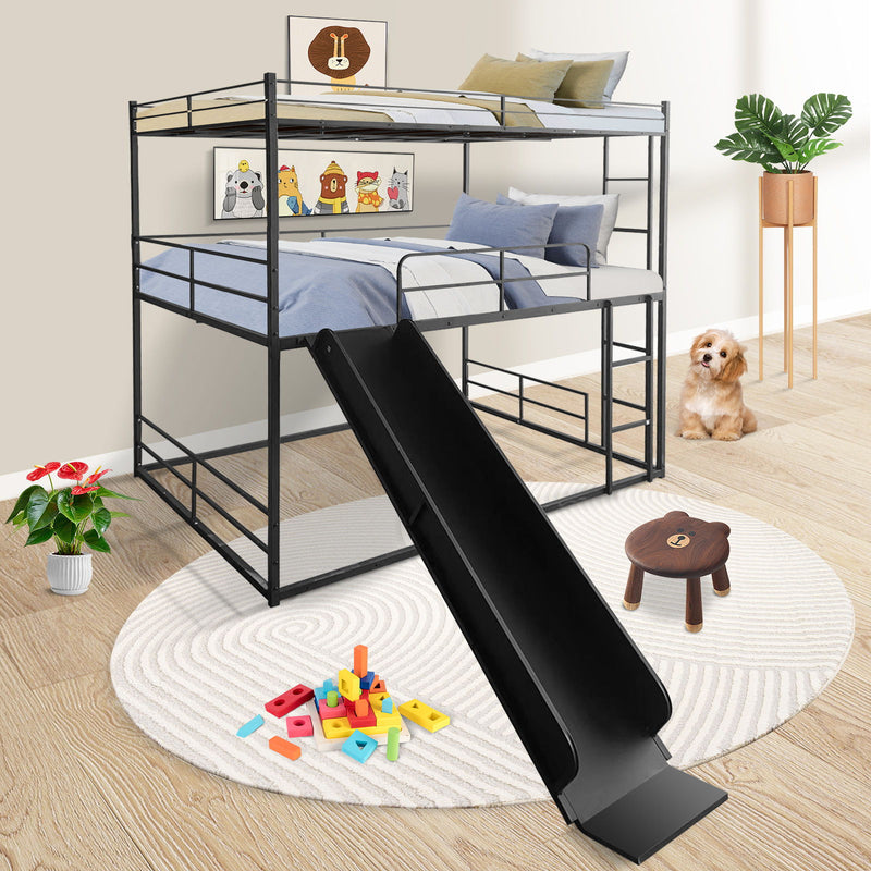 Twin Size House Loft Bed With Slide And Ladder - Black