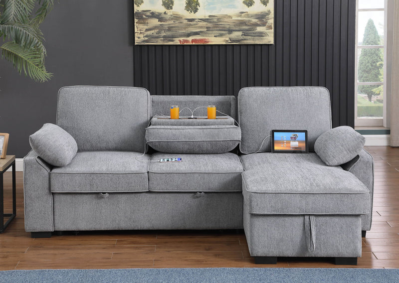 Mackenzie - Chenille Fabric Sleeper Sectional With Right-Facing Storage Chaise