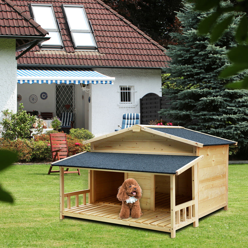 Durable Waterproof Dog Houses For Small Medium Large Dogs Outdoor & Indoor, Wooden Puppy Shelter Large Doghouse With Porch For Winter - Light Brown