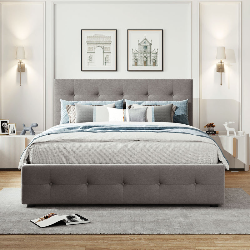 Upholstered Platform Bed with 2 Drawers and 1 Twin XL Trundle,  Linen Fabric, Queen Size - Light Gray(OLD SKU :LP000314AAN)