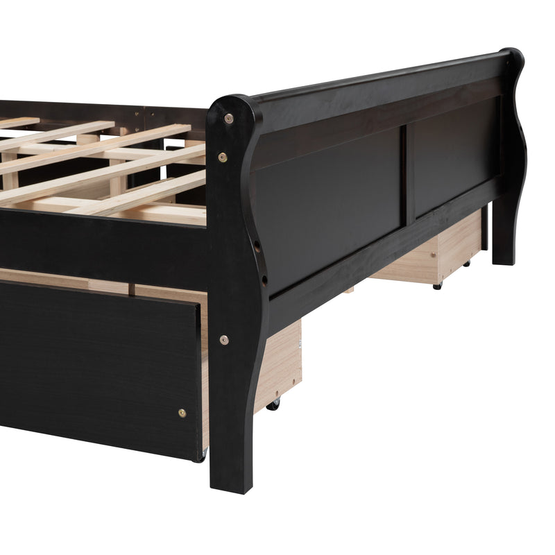 Queen Size Wood Platform Bed with 4 Drawers and Streamlined Headboard & Footboard, Espresso