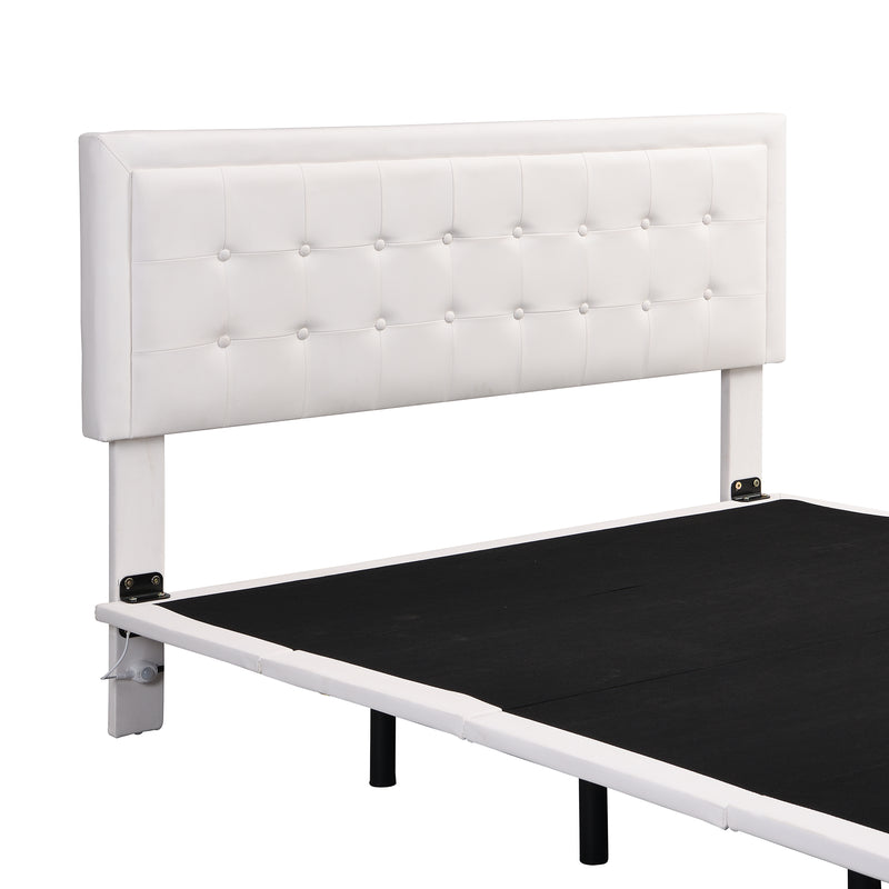 Queen Size Floating Bed Frame with Motion Activated Night Lights,Modern PU Upholstered Button Tufted Platform Bed Frame,White