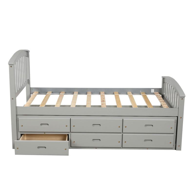 Platform Storage Bed Solid Wood Bed With 6 Drawers