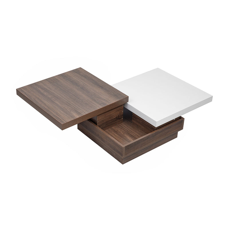 Rotatable Top Coffee Table, Modern Square Coffee Table With Wood Grain Design, 1 Hidden Storage Space For Living Room