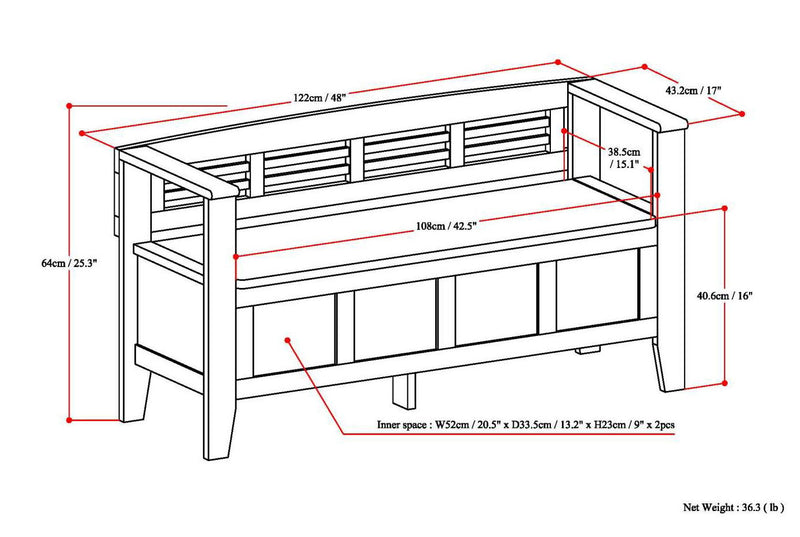 Adams - Entryway Storage Bench Handcrafted