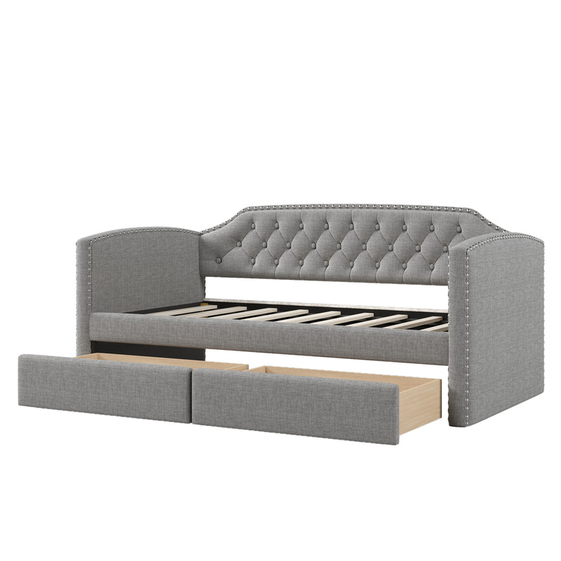 Twin Size Upholstered Daybed with Drawers for Guest Room, Small Bedroom, Study Room,Gray