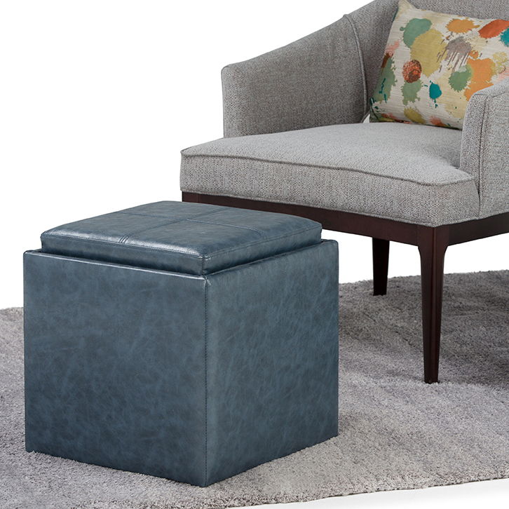 Rockwood - Upholstered Cube Storage Ottoman With Tray