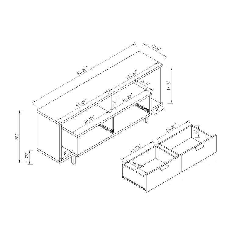 Modern TV Stand & Two Shelves And Two Drawers