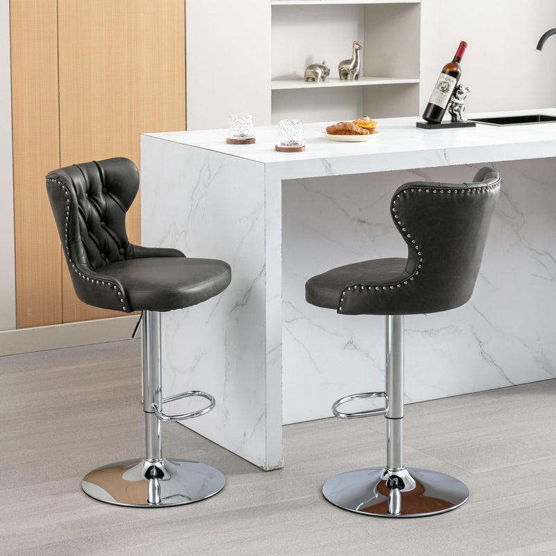 Swivel Barstools Adjusatble Seat Height From 25-33", Modern Upholstered Chrome Base Bar Stools With Backs Comfortable Tufted For Home Pub And Kitchen Island