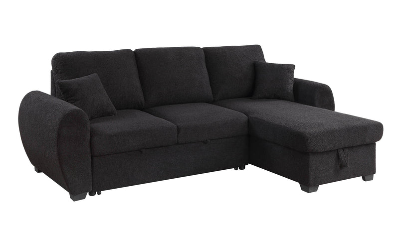 Veronica - Teddy Fleece Reversible Sleeper Sectional Sofa With Storage Chaise - Black