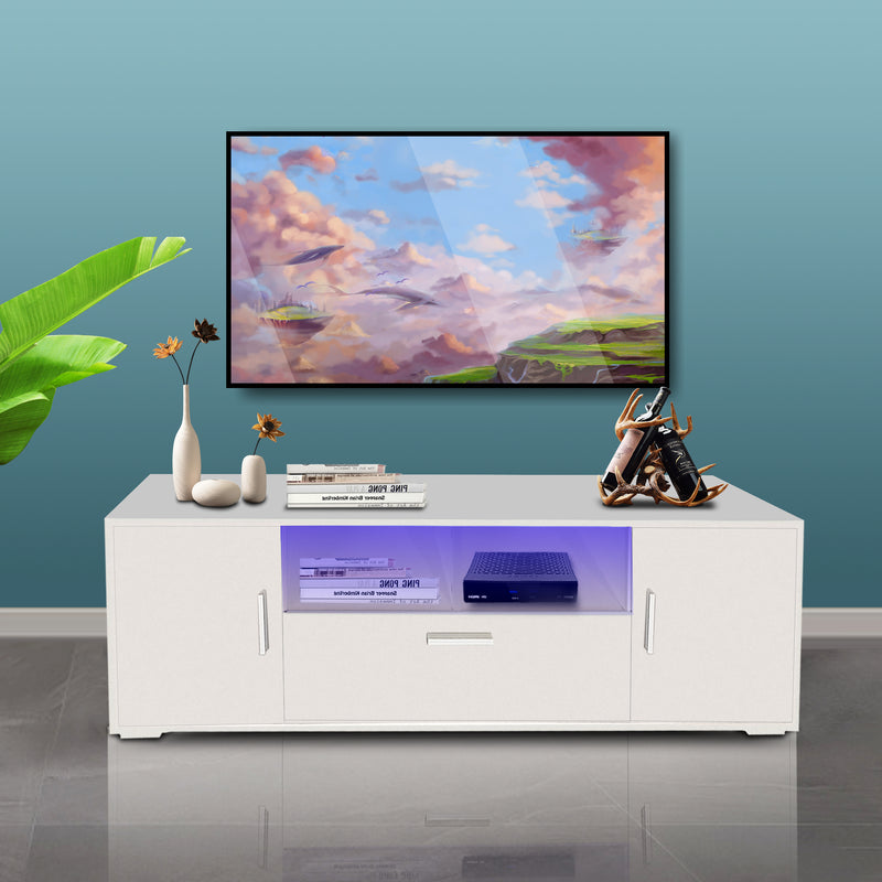 QuickassembleFashionTVstand,TVCabinet,entertainment center TV station,TVconsole,console with LED light belt, light belt can be remote control,with cabinets,open cells,for the living room,bedroom,white