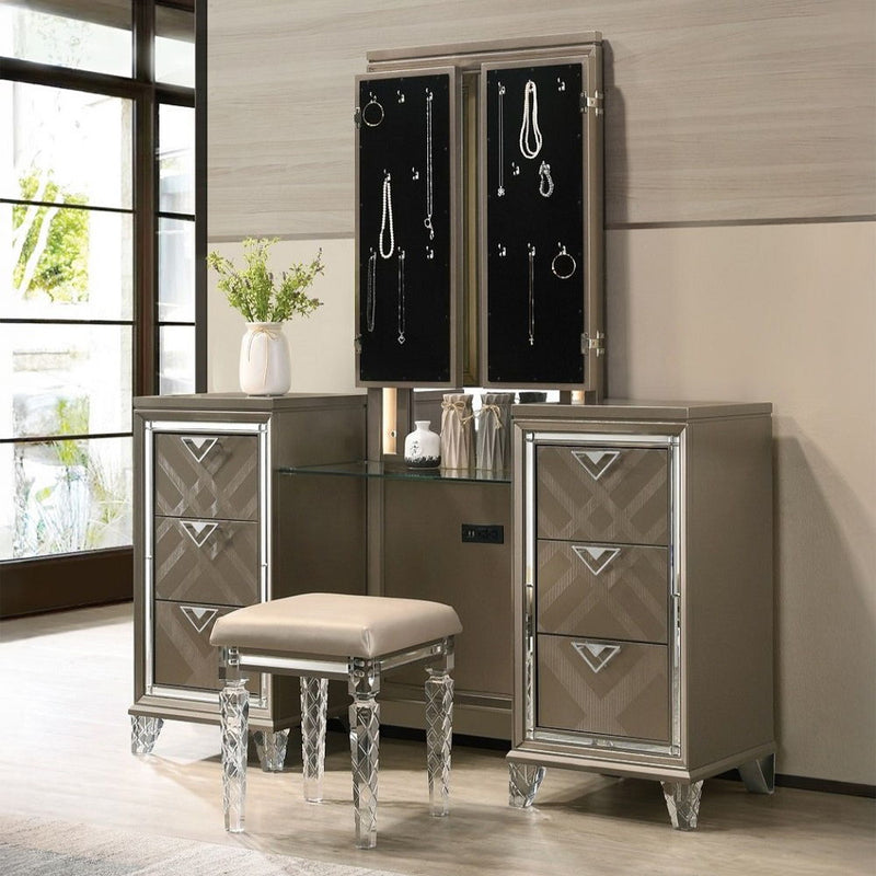 Skylar - Vanity Desk - Led & Dark Champagne