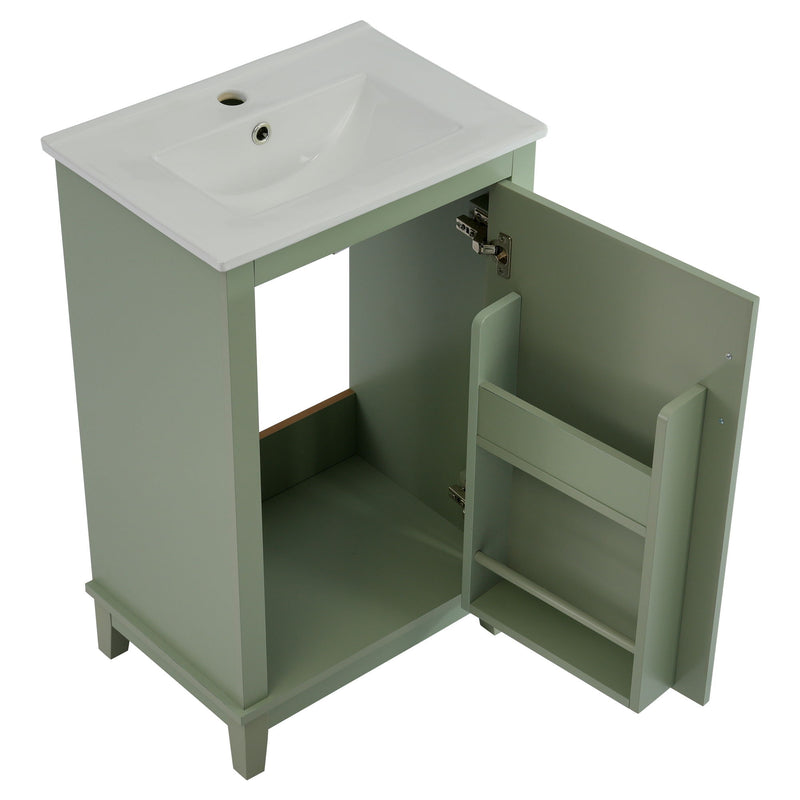 Modern Small Bathroom Vanity Cabinet With Ceramic Basin, Ample Storage, 1 Soft Close Door