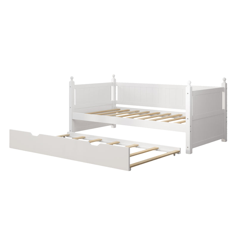 Twin Size Solid Wood Daybed with Trundle for Limited Space Kids, Teens, Adults, No Need Box Spring, White