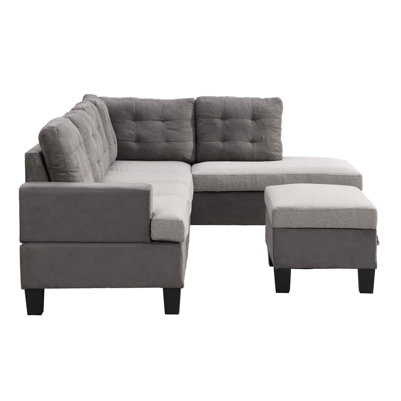 Sofa Set With Chaise Lounge And Storage Ottoman - Gray