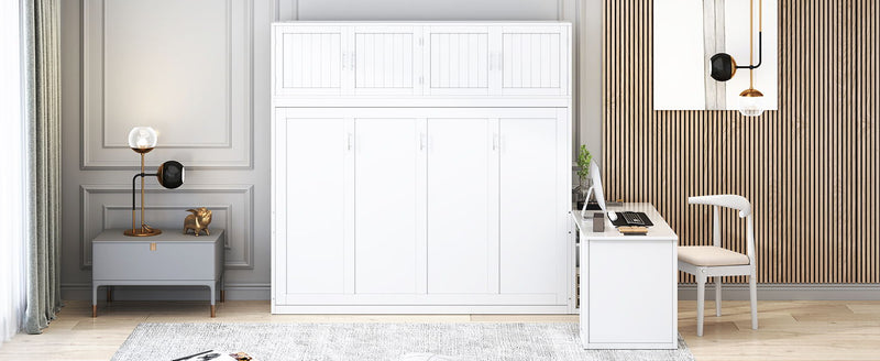 Wall Murphy Bed With Desk And Storage Shelves And Big Cabinets