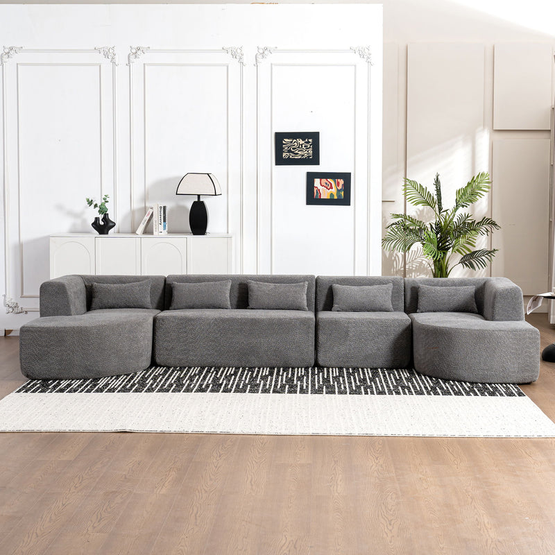 Upholstered Sofa Free Combined Sofa Couch With Two Chaise Lounge And Five Back Pillows For Living Room