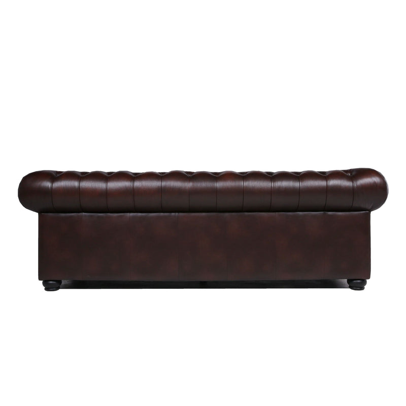 Traditional Tufted Leather Chesterfield Nailhead Sofa - Brown