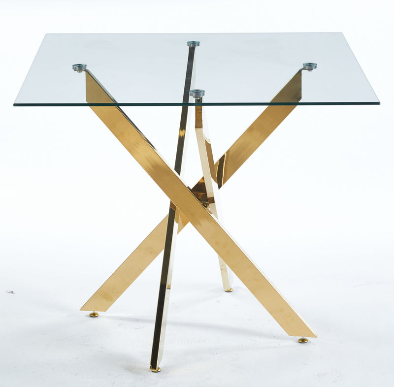 Dining Table With Cross Metal Leg And Tempered Glass, Modern Space Saving Kitchen Table For Living Room Legs, Square Table