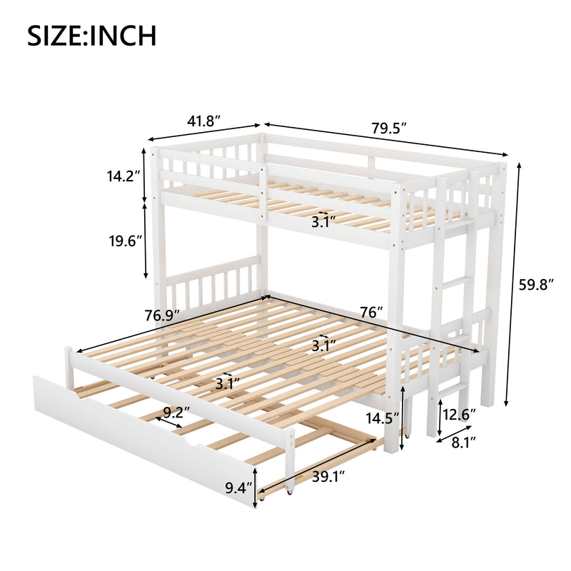 Twin over Pull-out Bunk Bed with Trundle, White