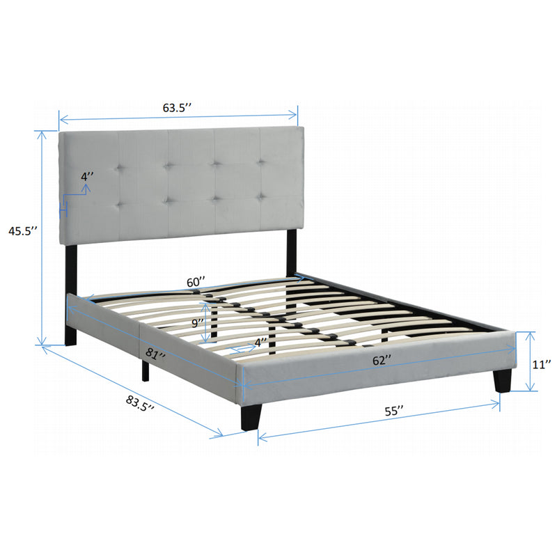 Queen Size Upholstered  Platform Bed Frame with  pull point Tufted Headboard, Strong Wood Slat Support, Mattress Foundation, No Box Spring Needed, Easy Assembly, Gray