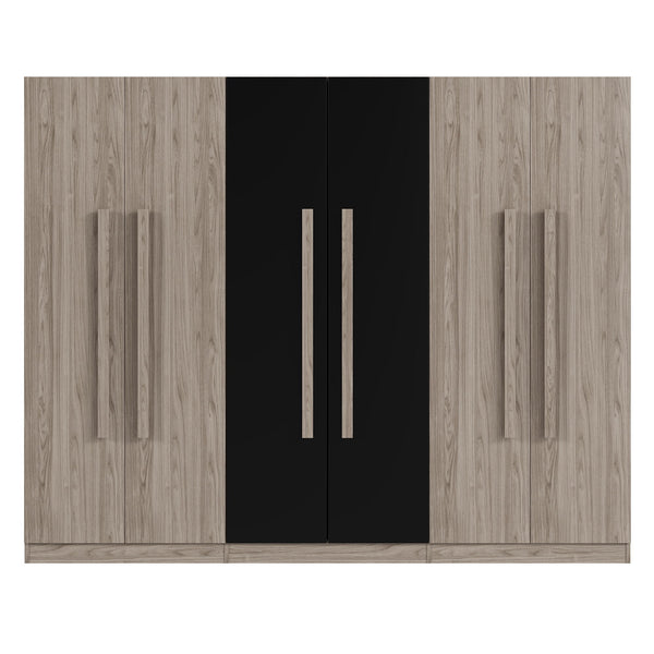 6 Doors Wardrobe Storage For Bedroom, With 2 Drawers Inside - Black / Nature