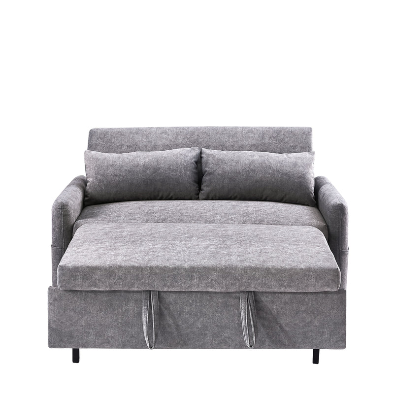 Pull Out Sleep Sofa Bed Loveseats Sofa Couch With Adjsutable Backrest, Storage Pockets, 2 Soft Pillows, USB Ports For Living Room